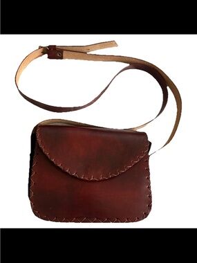 Handcrafted Brown Genuine Leather Crossbody Bag Tooled Reddish Brown Argentina